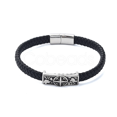 Men's Braided Black PU Leather Cord Bracelets BJEW-K243-56AS-1