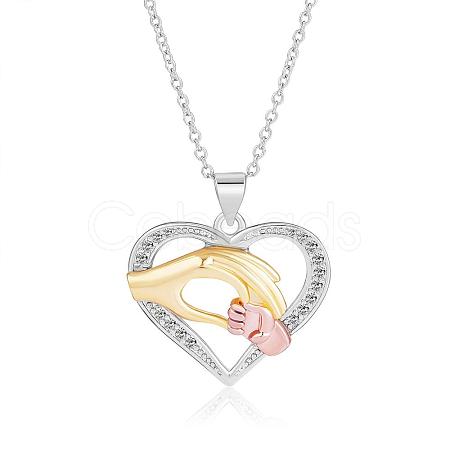 Hand in Hand Love Heart Pendant Necklace Cute Hollow Heart Dangle Necklace Charms Jewelry Gifts for Mom Women Mother's Day Christmas Birthday Anniversary JN1100A-1