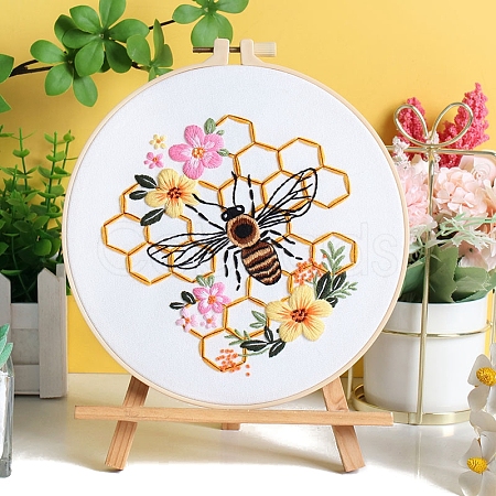 DIY Flower & Bee Pattern Embroidery Kits for Starter PW-WG7B55D-06-1