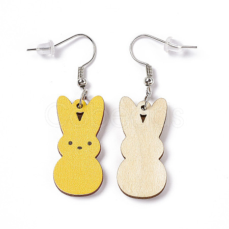 Rabbit Wooden Dangle Earrings EJEW-D189-01A-1