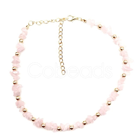 Natural Rose Quartz Chip Beaaded Necklaces PW-WG62153-11-1