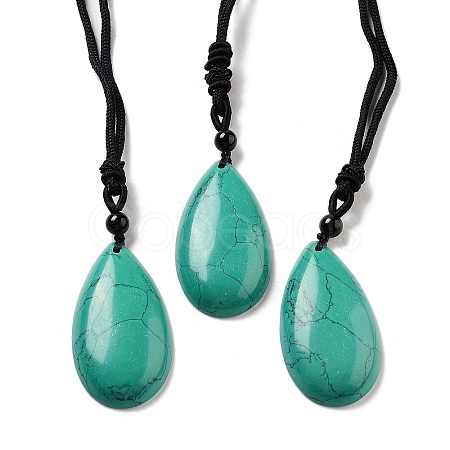 Synthetic Turquoise Pendant Necklace with Nylon Cord for Women NJEW-L464-A03-1