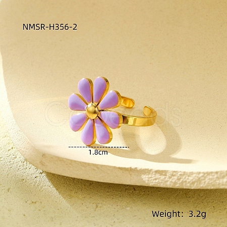 304 Stainless Steel Enamel Stud Rings for Women RJEW-U023-01G-02-1