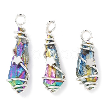 Electroplated Raw Rough Natural Quartz Crystal Copper Wire Wrapped Pendants PALLOY-JF02414-02-1