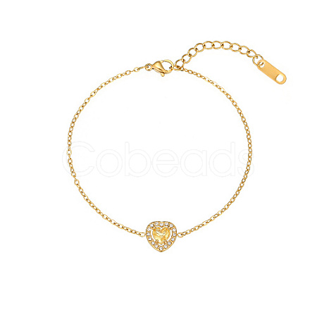 Cubic Zirconia Heart Link Bracelet with Golden Stainless Steel Chains OQ9710-3-1