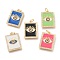 Brass Micro Pave Clear Cubic Zirconia Pendants, Long-Lasting Plated, with Jump Rings & Enamel, Real 18K Gold Plated, Rectangle with Eye, Mixed Color, 21x15x3mm, Hole: 3mm