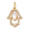 Brass Micro Pave Clear Cubic Zirconia Pendant, with Shell, Palm, Real 18K Gold Plated, White, 23.5x17.5x2.5mm, Hole: 4x3.5mm