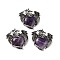 Natural Amethyst Pendants, Heart Charms, with Rack Plating Antique Silver Tone Alloy Dragon Findings, 51~52.5x55x10.5~11mm, Hole: 7x4.5mm