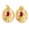 Rack Plating Brass Pendants, with Enamel and Jump Ring, Long-Lasting Plated, Oval with Flower Charm, Real 18K Gold Plated, Dark Red, 21.5x14.5x3mm, Hole: 3mm