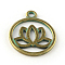 Flat Round with Lotus Zinc Alloy Pendants, Cadmium Free & Lead Free, Antique Bronze & Green Patina, 24x20x1.5mm, Hole: 2.5mm