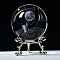 Carving Crystal Ball, Glass Sphere Decoration, with Platinum Tone Alloy Stand, Clear, Spaceman, 60mm