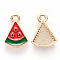 Alloy Enamel Pendants, Watermelon Slice, Light Gold, Red, 16x12x3mm, Hole: 2mm