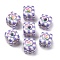 Opaque Acrylic Beads, Cube with Flower, Medium Slate Blue, 14x14x14mm, Hole: 4mm