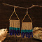 Bohemian Style Triangle Metal Glass Seed Bead Tassel Dangle Earrings for Women, Dark Blue, 100x40mm