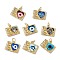 Brass Micro Pave Clear Cubic Zirconia Pendants, Rectangle with Heart Charm, with Eye Resin and Jump Rings, Lead Free & Cadmium Free, Real 18K Gold Plated, Mixed Color, 16x18.5x4.5mm, Hole: 4mm