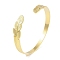 304 Stainless Steel Open Cuff Bangles for Women, Leaf, Real 18K Gold Plated, Inner Diameter: 2-3/8 inch(6.1cm), 10mm