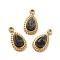 304 Stainless Steel Pave Natural Labradorite Teardrop Charms, Real 14K Gold Plated, 10.5x6x4mm, Hole: 1.4mm