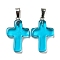 Glass Pendant, with Platinum Iron Findings, Cross Charms, Deep Sky Blue, 29x18x5.5mm, Hole: 7x3.5mm