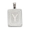 Non-Tarnish 304 Stainless Steel Pendants, Rectangle with Alphabet, Letter.Y, 30x20x1.5mm, Hole: 3x6mm