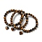 8.5mm Round Natural Tiger Eye Beaded Stretch Bracelets, Heart Charm Bracelets with Brass Bails for Women, Inner Diameter: 2-1/8 inch(5.5cm)