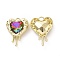 Rack Plating Alloy Glass Pendants, Cadmium Free & Lead Free & Nickle Free, Light Gold Tone Melting Heart Charms, Colorful, 24x17x5mm, Hole: 2.5mm