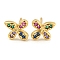 Rack Plating Brass Micro Pave Clear Cubic Zirconia Stud Earrings, with Ear Nuts, Long-Lasting Plated, Flower, Colorful, 7.5x8.5mm