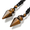 Natural Tiger Eye Conical Pendulum Pendant Necklace with Nylon Cord for Women NJEW-B106-01B-1