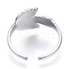 304 Stainless Steel Leaf Open Cuff Ring for Women RJEW-N040-26-3