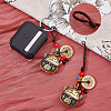 Brass Hollow Lucky Cat & Coin Pendant Decoration KEYC-WH0038-05AG-4