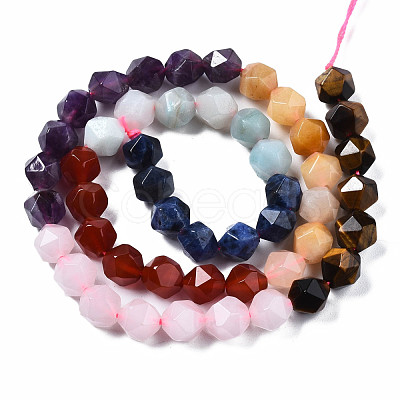 Chakra Theme Natural Tiger Eye & Rose Quartz & Amethyst & Topaz Jade & Red Agate & Amazonite & Sodalite Beads Strands G-S376-002B-1