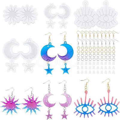 Fingerinspire 4Pcs 4 Style Eye & Sun & Moon Pendant Silicone Molds DIY-FG0002-91-1