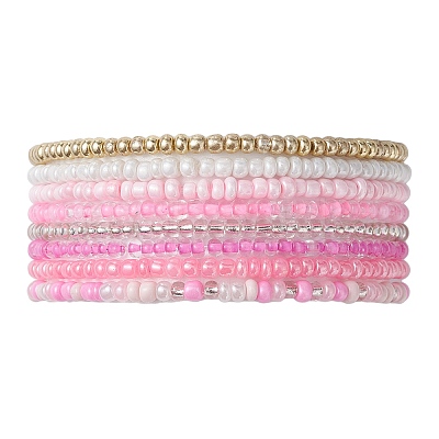 8Pcs 8 Color Glass Seed Beaded Stretch Bracelets Set for Women BJEW-JB09661-01-1