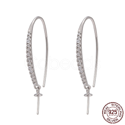 Anti-Tarnish Rhodium Plated 925 Sterling Silver Micro Pave Cubic Zirconia Earring Hooks STER-F041-88P-1