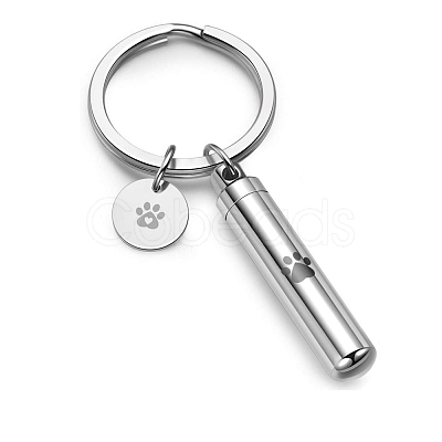 Non-Tarnish Column Openable Pet Memorial Urn Ashes Stainless Steel Pendant Keychain ANIM-PW0001-024-1