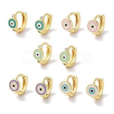 Real 18K Gold Plated Brass Enamel Evil Eye Hoop Earrings for Women EJEW-L269-128G-1