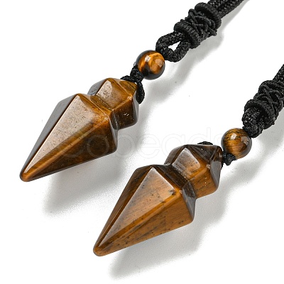 Natural Tiger Eye Conical Pendulum Pendant Necklace with Nylon Cord for Women NJEW-B106-01B-1