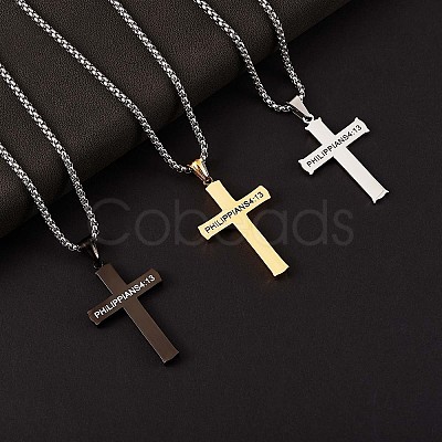 Titanium Steel Cross with Philippians 4:13 Pendant Necklace JN1050B-1