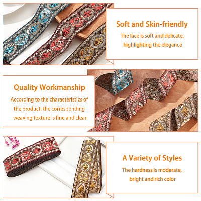 PandaHall Elite 3 Rolls 3 Colors Ethnic Style Embroidery Polyester Ribbons OCOR-PH0001-22-1