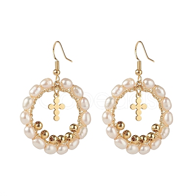 Pearl Beads Brass Dangle Earrings EJEW-JE04568-02-1