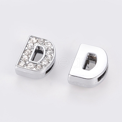 Alloy Initial Slide Charms with Grade A Rhinestones ALRI-R032-D-FF-1