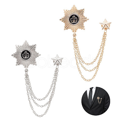 AHADERMAKER 4Pcs 2 Colors Zinc Alloy Star with Crown Hanging Chain Brooch JEWB-GA0001-19-1