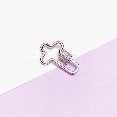 Anti-Tarnish Rhodium Plated 925 Sterling Silver Micro Pave Clear Cubic Zirconia Locking Carabiner Clasps STER-NH0008-01D-P-1