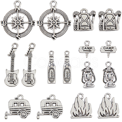 SUNNYCLUE 64Pcs 8 Style Camping Theme Tibetan Style Alloy Pendants FIND-SC0008-57-1