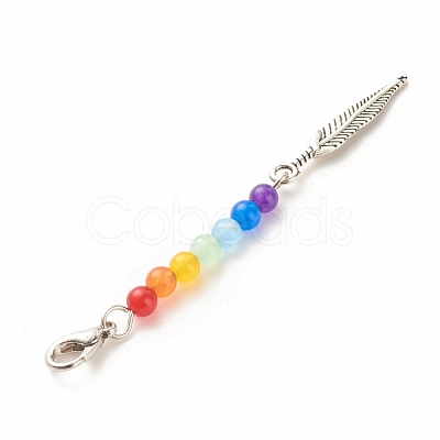 Chakra Theme Natural & Dyed Malaysia Jade Beaded Pendant Decorations HJEW-JM00641-01-1