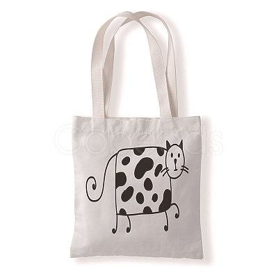 Cute Cat Printed Canvas Women's Tote Bags PW-WGD6880-04-1