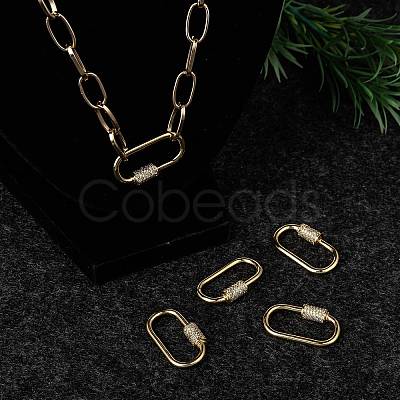 Brass Micro Pave Cubic Zirconia Screw Carabiner Lock Charms X-ZIRC-G160-21G-1