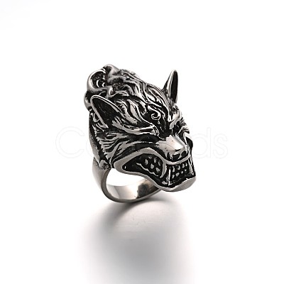 Wolf Personalized Retro Men's 304 Stainless Steel Finger Rings RJEW-O014-01-1