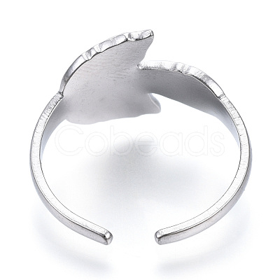 Non-Tarnish 304 Stainless Steel Leaf Open Cuff Ring for Women RJEW-N040-26-1