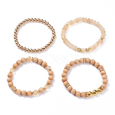 4Pcs 4 Style Synthetic Watermelon Stone & Hematite & Wood Beaded Stretch Bracelets Set BJEW-JB07625-1