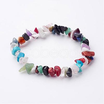 Natural & Synthetic Mixed Gemstone Beaded Stretch Bracelets BJEW-JB02345-1